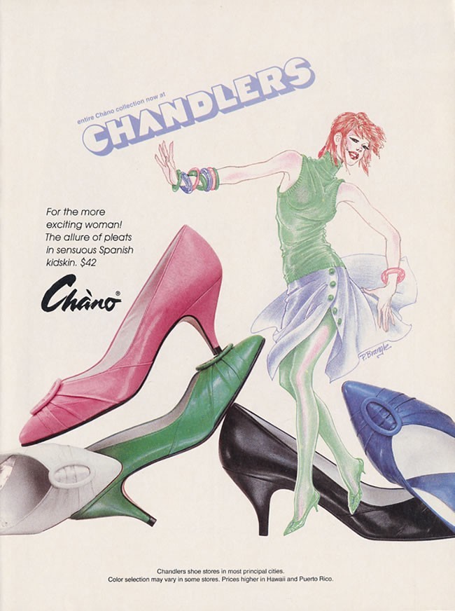 Chandlers Chano 1986 zapatos moda 1 página revista anuncio