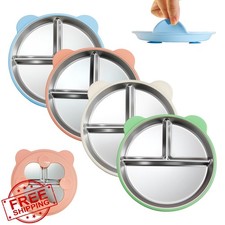 Thrseely 4pk Toddler Plates Suction Bear