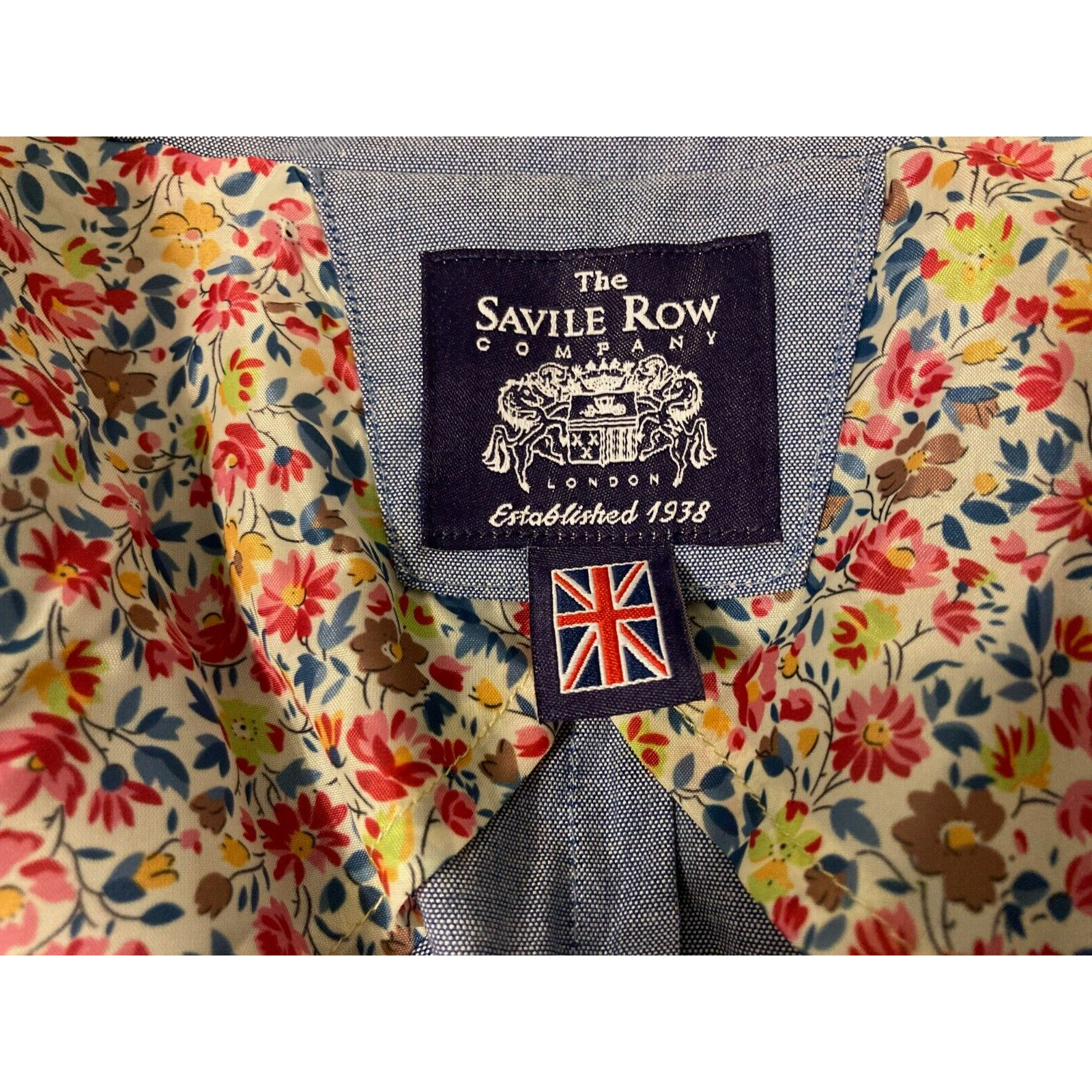 FILA Blazer giacca tuta slim THE SAVILE ROW Sloane Chambray cotone Brit 42L blu nuovo con etichette