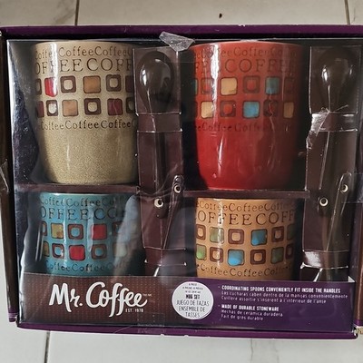Mr. Coffee 8-Piece 14oz Multicolor Stoneware Coffee Mug Set With Spoons