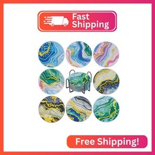 PERFECTSIGHT 8 Pcs DIY Diamond Art Painting Coasters with Holder, Cute Diamond P