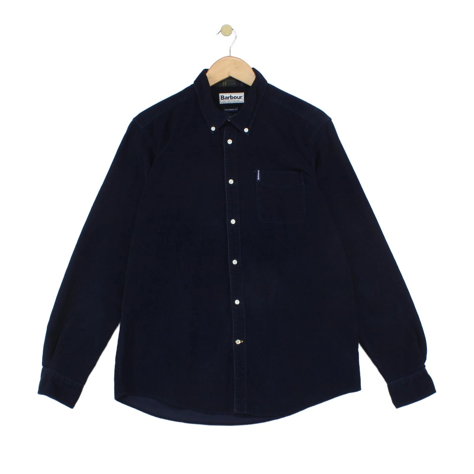 Barbour Corduroy Shirt Mens Size L Blue Tailored Long Sleeve Button Up