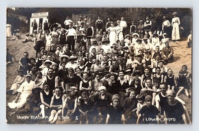 Monte Rio California Sandy Beach Bathing Crowd 1913 RPPC Postcard Posted