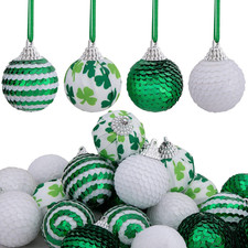 24 PCS St.Patrick Day Sequin Ball Ornament- 1.6 Inch Green Shamrock Hanging Ball