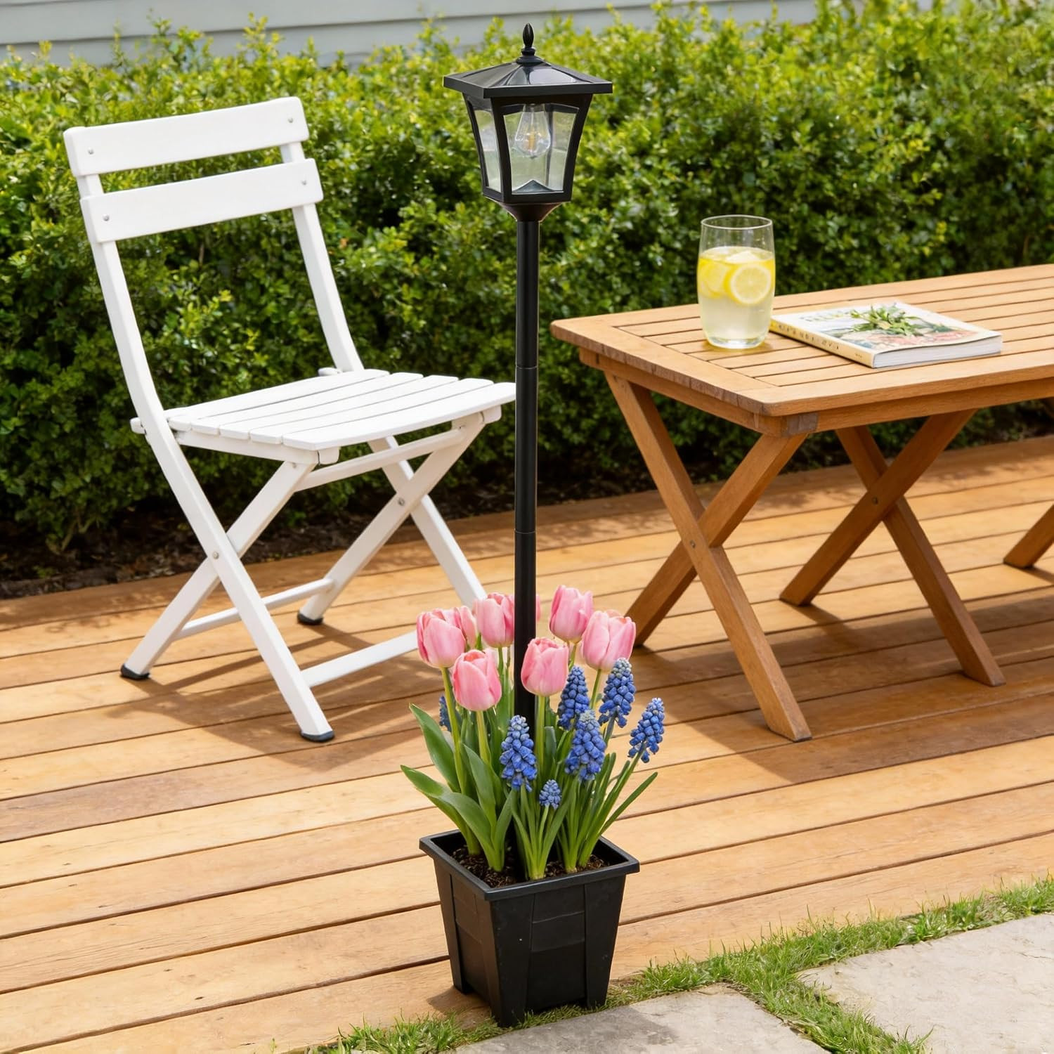 Solar Lamp Post with Planter 1.5M, Outdoor Garden Lights Warm White IP44 | 2-In-