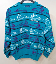Vintage 80’s/90’s Teal POLARIS Snowmobile Knit Sweater X-Large Made In USA