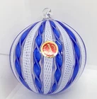 Vtg Murano Zanfirico Latticino Twisted Ribbon Lace Art Glass Ball Xmas Ornament