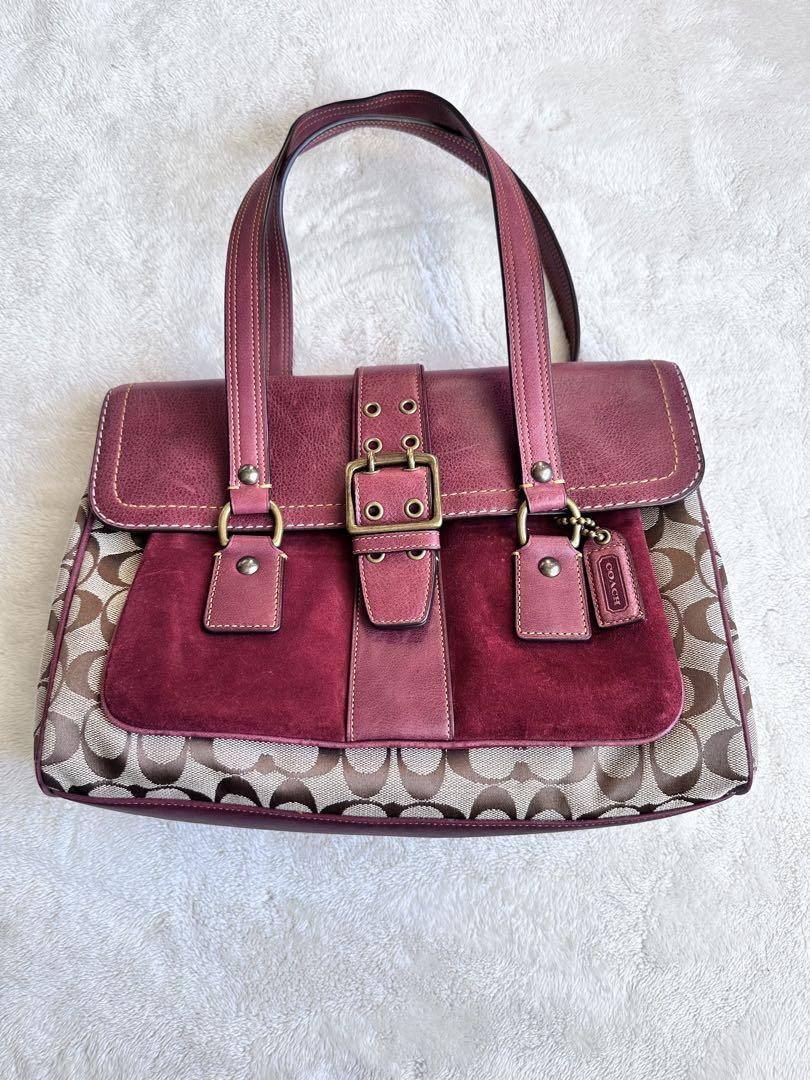 Vintage Coach Signature 7065 Special Edition Red Suede & Canvas Handbag