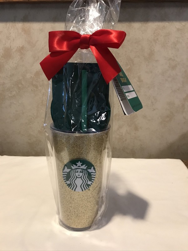 Starbucks 2022 Gold Sparkle 16 Oz. Tumbler W/ Green Lid & Straw -New In Package