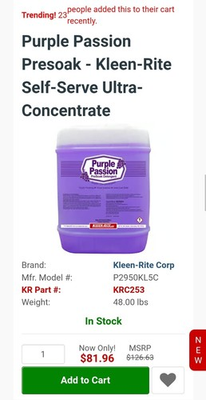 #ad KLEEN RITE Purple Passion PreSoak Detergent Purple Foaming amp; Grape Scented $40.00