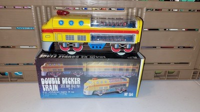 Vintage Double Decker Train Tin Friction Toy w/ Original Box - Model #MF 136