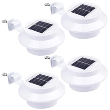 LED Solar Gutter Light Waterproof Outdoor Garden Fence Wall Lights White 4Pcs