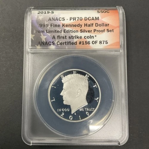 2019-S ANACS PR70 DCAM Kennedy Half Dollar Coin Certified .999 Fine Silver Proof