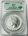 2023 P Peace Silver Dollar CAC MS70 First Day of Delivery