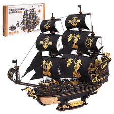 3D Wooden Seahorse Barque Puzzle Ship DIY Kits Home Desk Decoration Toy Kids