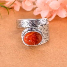 Sponge Coral Gemstone Solid 925 Sterling Silver Stacking Ring Cool Jewelry V2324