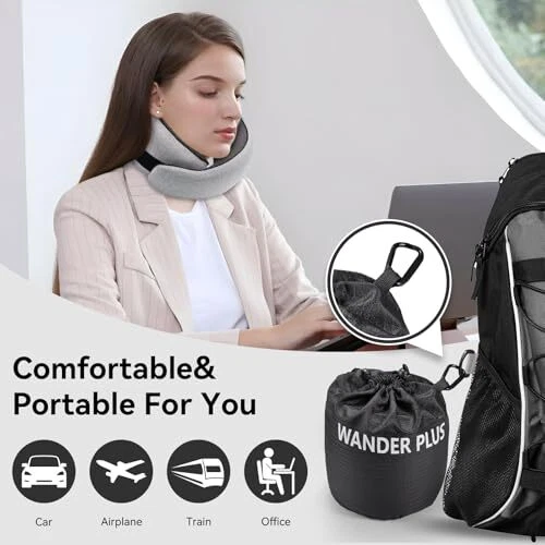 Travel Pillow, 100% Pure Memory Foam Travel Neck Pillow Airplane Neck Support