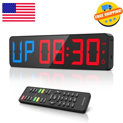 Gym Timer 15 Large LED Display Wall Clock | Interval Workout | Count down & up