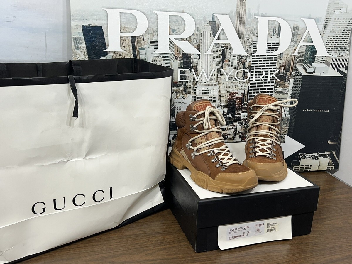 Genuine Gucci flashtrek GG canvas suede leather boots 39+ G in Box