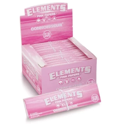 Elements PINK Connoisseur King Size Slim Paper & Roach Tips | Full Box of 24