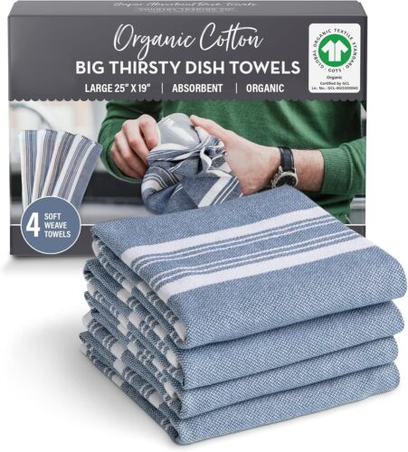 Big Thirsty Dish Towels - Organic Cotton Super Absorbent Kitchen Towels, Set of