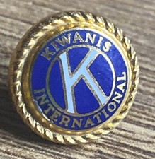 Vintage Kiwanis International Lapel Hat Jacket Pin Tie Tack Classic Gold Blue