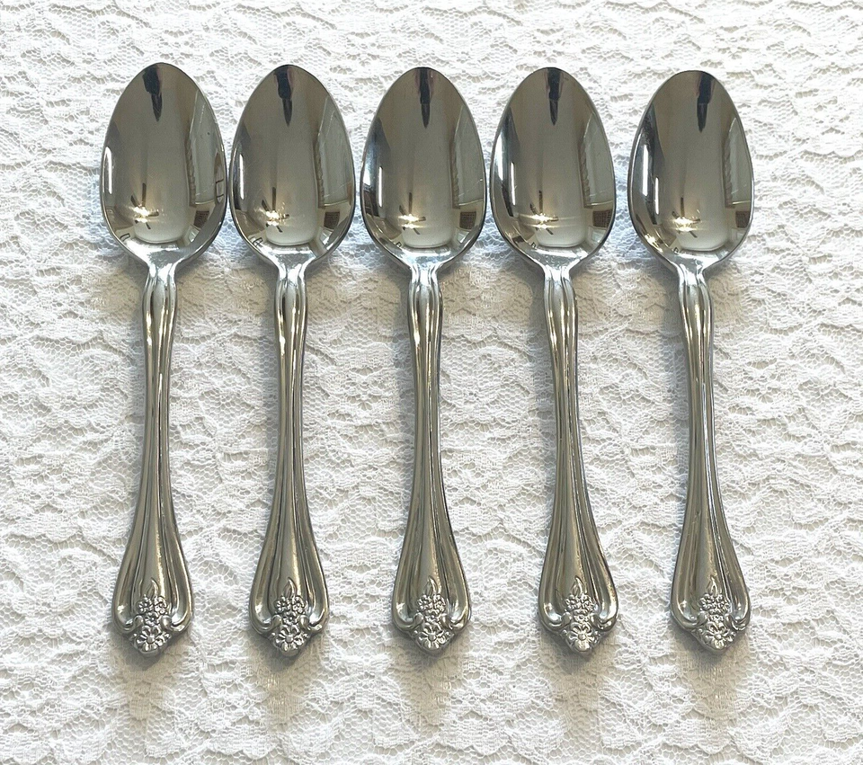 (5) Oneida BOUTONNIERE Glossy Stainless 6 1/4" Teaspoons *FREE