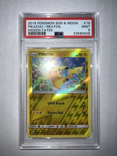 Pokemon Hidden Fates Pikachu reverse foil Holo Card *MINT PSA 9*
