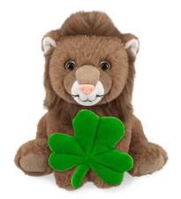 DolliBu Super Soft Squat Lion Stuffed Animal with Green Plush Shamrock - 8 Inch