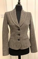 Essential Classics Black/white Tailored Blazer Jacket W/ Paisley Lining Uk 10