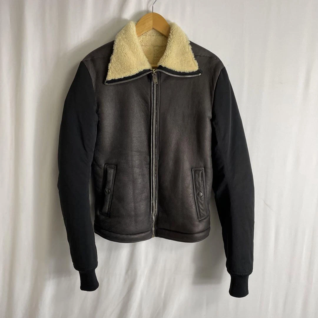 Rick Owens OFFICER BOMBER Mouton Jacket Men US 36 Black Parchment From Japan