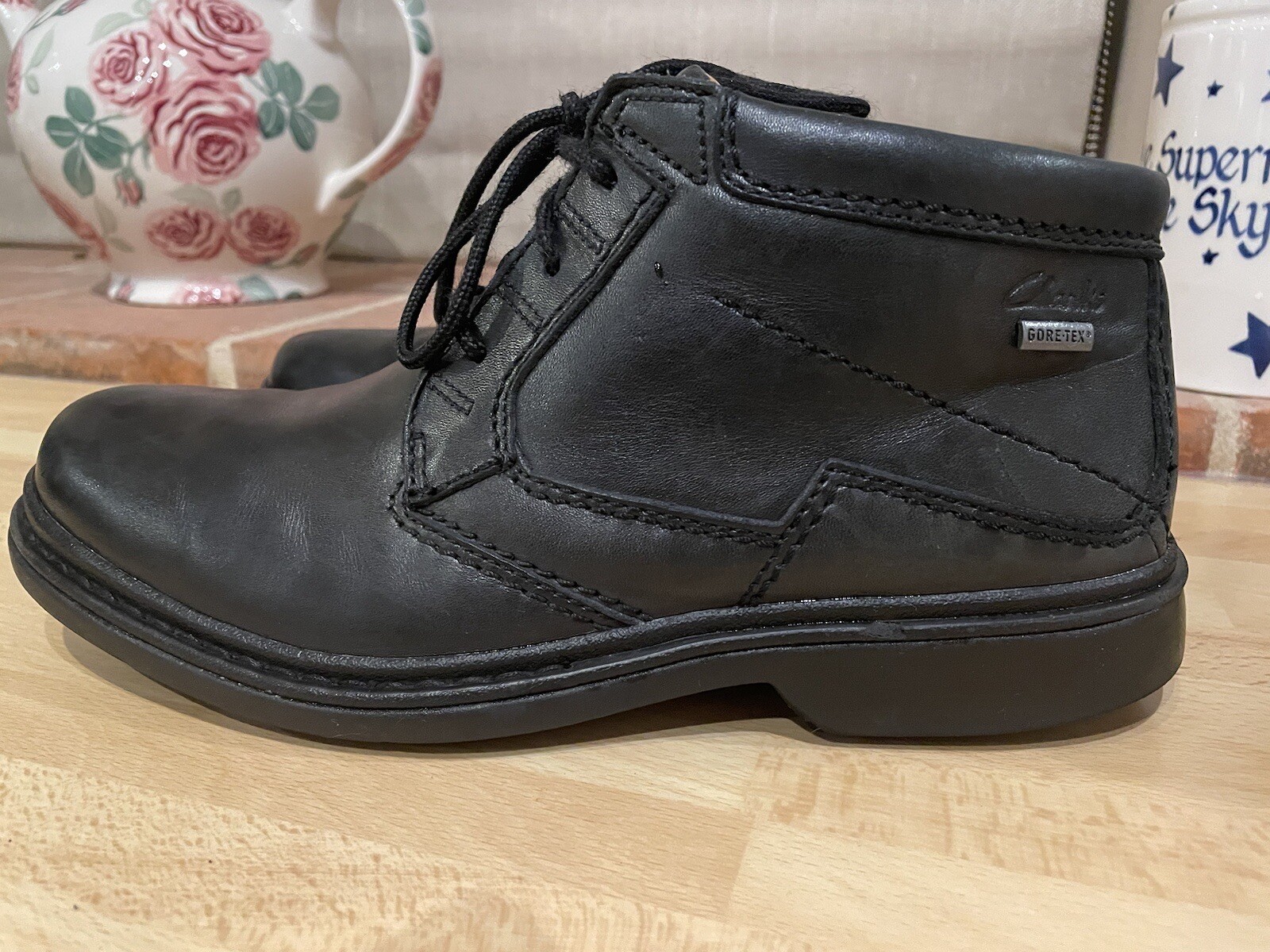 STUNNING MENS CLARKS GORETEX ACTIVE AIR BLACK LEATHER BOOTS UK 8 G EXC