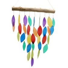 Windchimes Rainbow Leaf Capis Shell Glass & Driftwood Garden Wind Chime Handmade