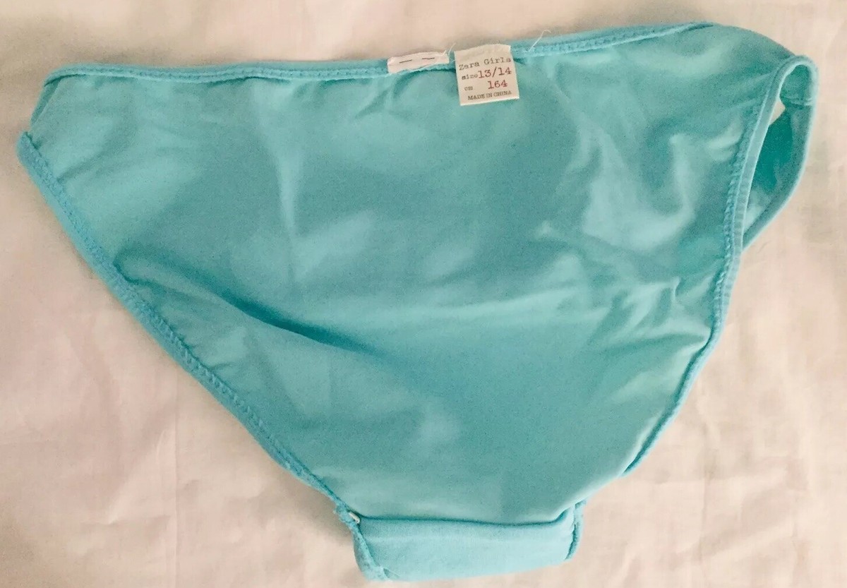 Zara 2Tone Bikini SwimSuit Turquoise Aqua Neon Green Stars Appliqué Sz 13-14