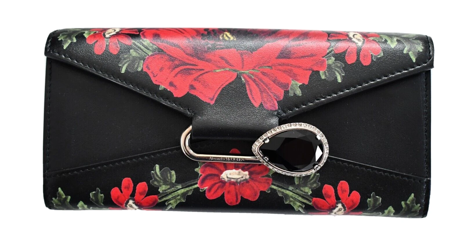 ?️ Autentico portafoglio pochette ALEXANDER MCQUEEN FLOREALE PELLE SPILLA CATENA