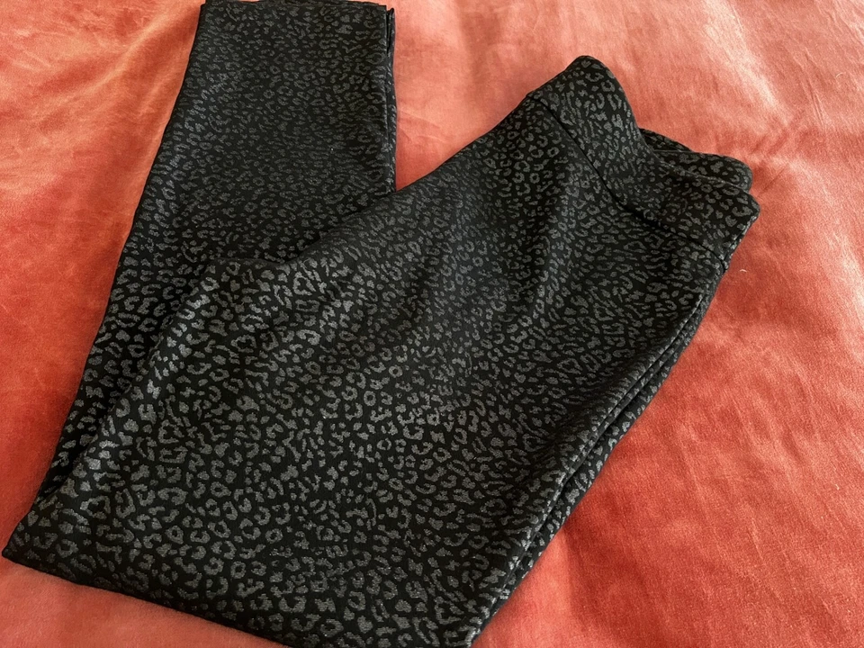 Pantalones Krazy Larry Pull-On Negro Plateado Metálico Leopardo Para Mujer Talla 6