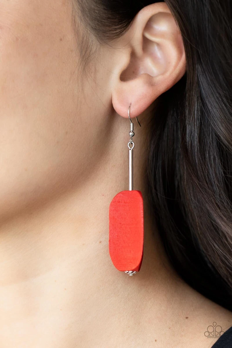Paparazzi Earrings Tamarack Trail Brown Red Black Wood