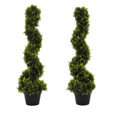 Outsunny Set Of 2 90cm/3FT Artificial Spiral Topiary Trees w/ Pot Fake Plant
