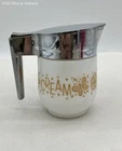 Vintage Gemco Milk Glass Creamer Gold Butterfly Floral Pattern Chrome Lid USA