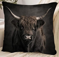 Beautiful HIGHLAND COW Black Brown Pillow Cover 18"x18" Plush Home Decor Cows