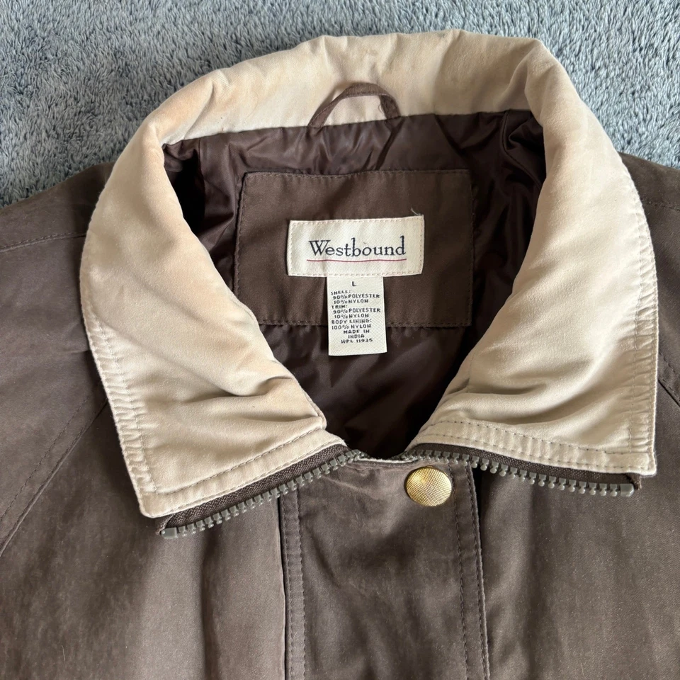 Chaqueta para mujer Westbound marrón de gamuza talla L forrada cuello botón a presión Foto 3 de 4