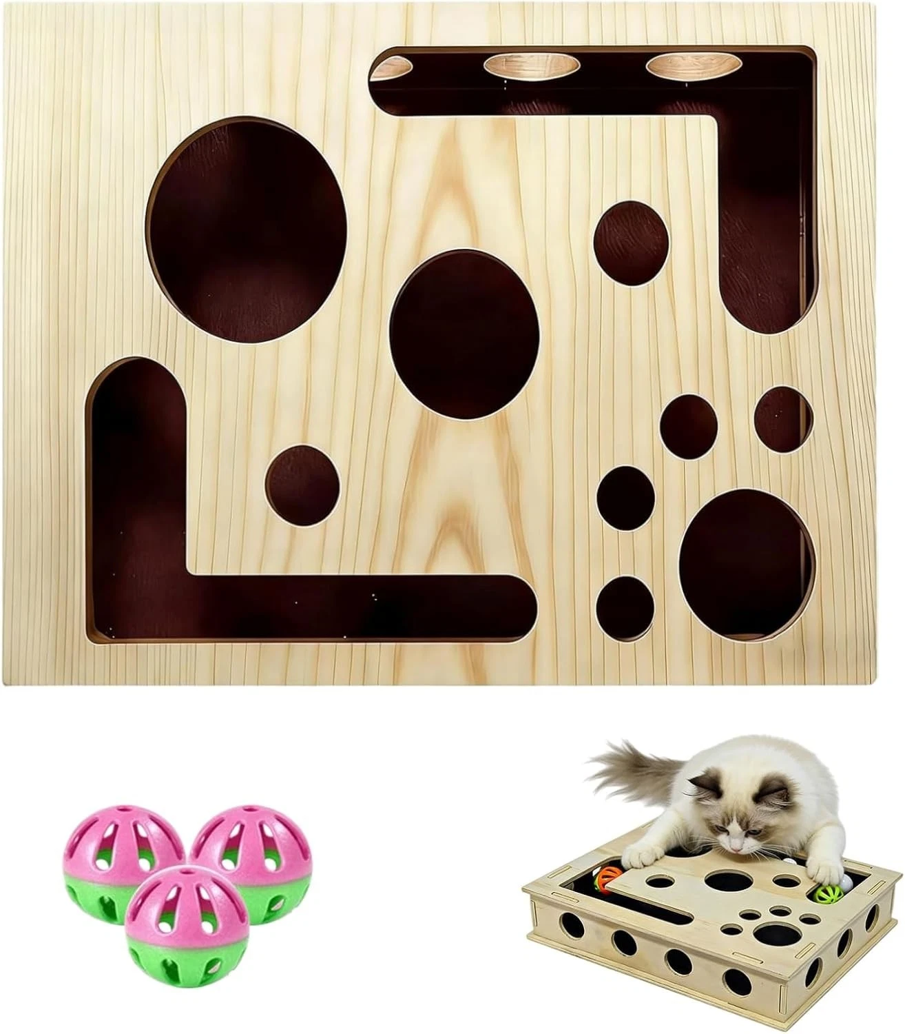 Interactive Cat Puzzle Toy, Nail File Scratcher with Bell Balls