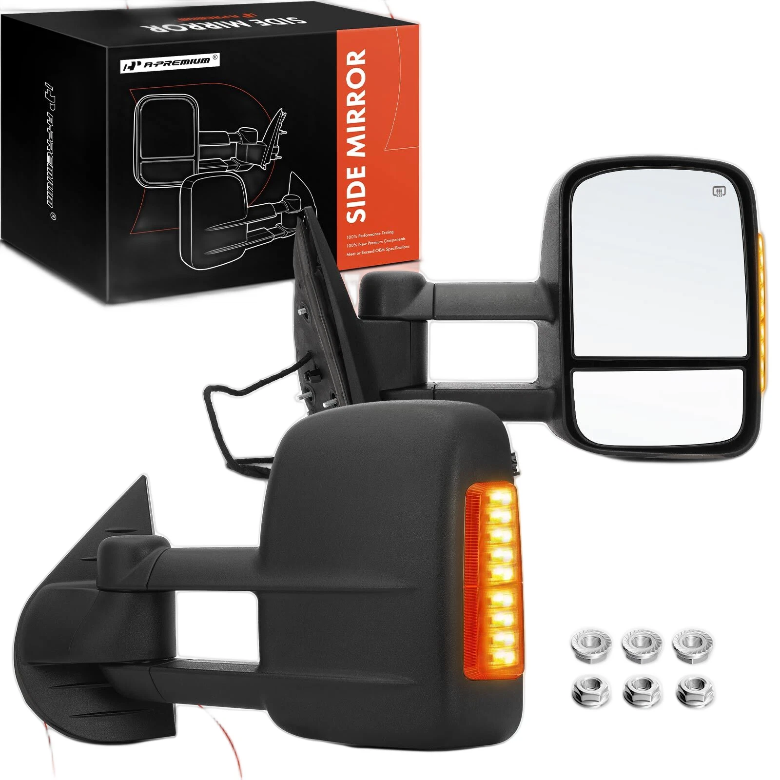 A-Premium Pair Power Towing Mirror w/Manual Fold Signal for Silverado 1500 07-13