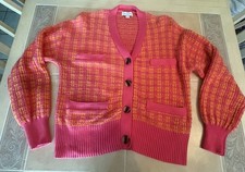 Free Assembly Cardigan Sweater Textured Cotton Weave Pockets Pink Orange NWOT Lg