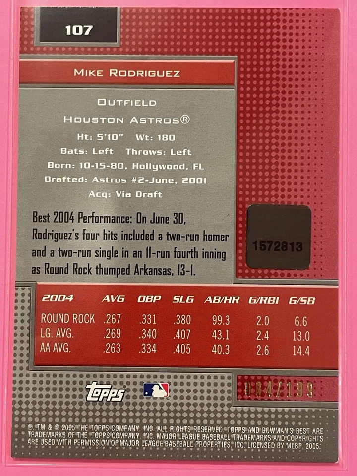 2005 Bowman's Best Mike Rodriguez Rookie Auto Red /199 RC #107 Baseball Astros - Image 2 of 3