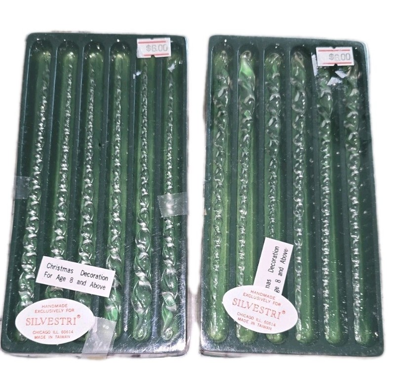 Silvestri Twisted clear Glass Icicle Ornaments 2 Sets of 6 vintage, 7 inches