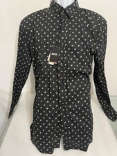 HUGO BOSS P-ROAN-kent Printed Men's Long Sleeve Slim Fit Casual Black Shirt NWT.