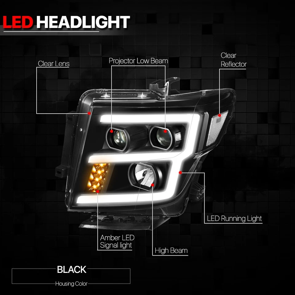 Black Clear E-Style LED DRL Projector Headlight Lamps for 16-24 Nissan Titan XD - Image 2 of 4