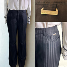 Vintage ESCADA Sport Black Tonal Stripe Wide Leg Pants Trousers 42 Cotton
