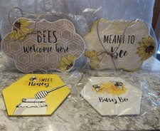 Bee Wall Decor Lot of 4-Sweet Honey Busy Bee Welcome Signs Farmhouse